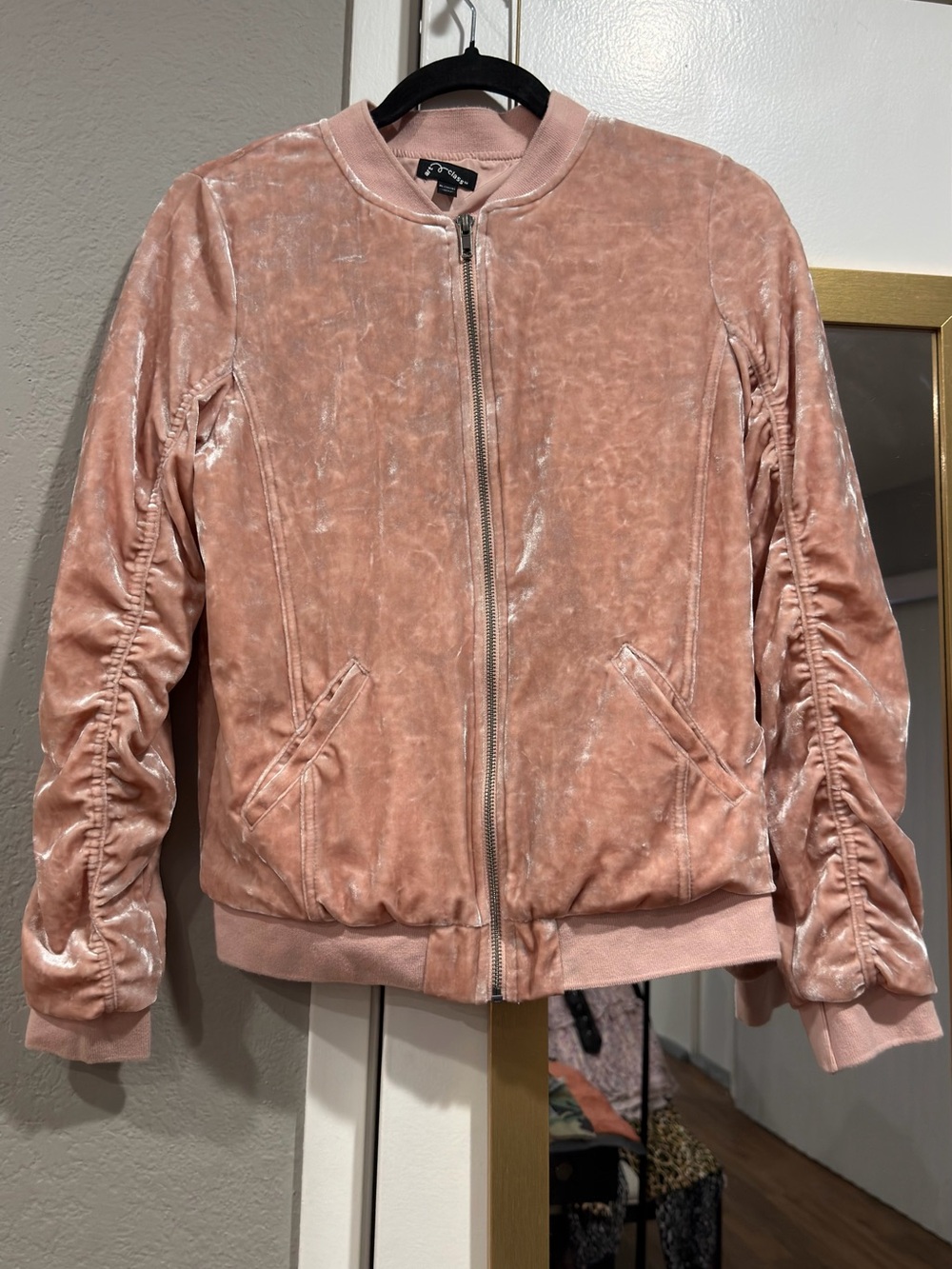 art class Rose Pink Velvet Bomber Jacket